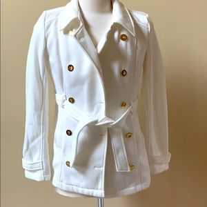 Barely Worn White BEBE Coat w/ Gold-like Buttons